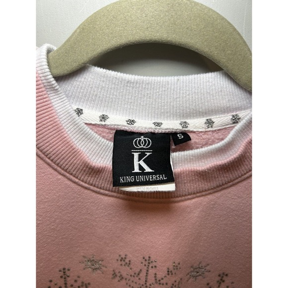 Y2K King Universal Vintage Rhinestone Snowflake Tree Pink Sweatshirt Women Small - Picture 4 of 6